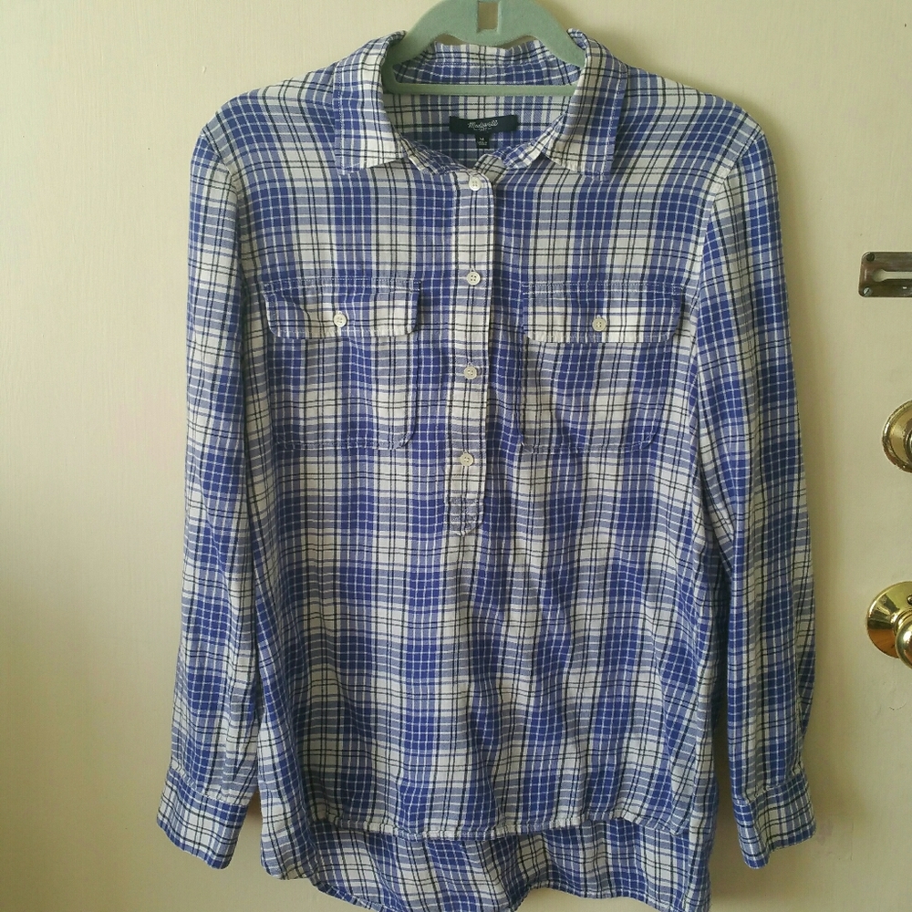Madewell blue & white plaid shirt, Size M